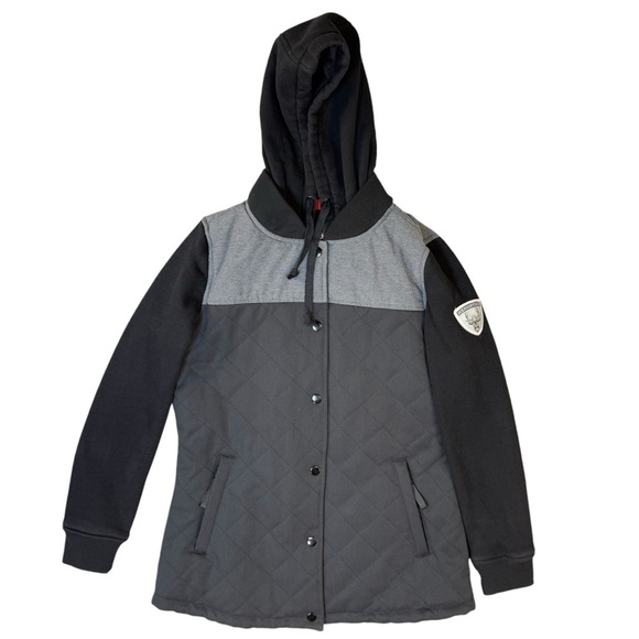 686 Insulated Button Up Black and Gray Jacket Womens Size Small Petite - Picture 1 of 10